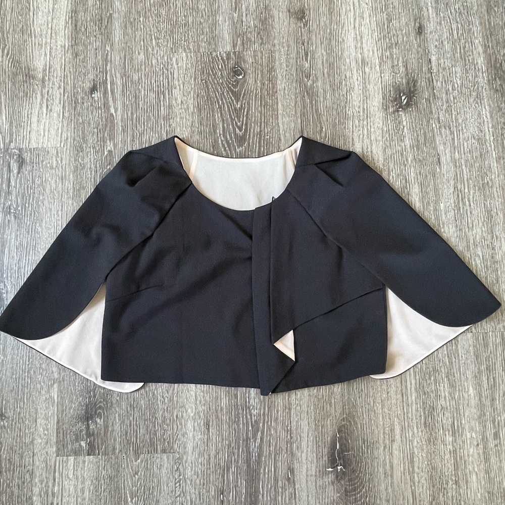 Black Cape Sleeve Blouse with Ivory Lining